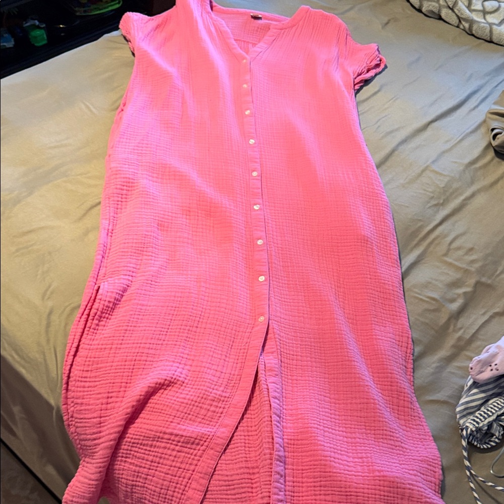 LOFT Bright Pink Button-Front Gauze Top